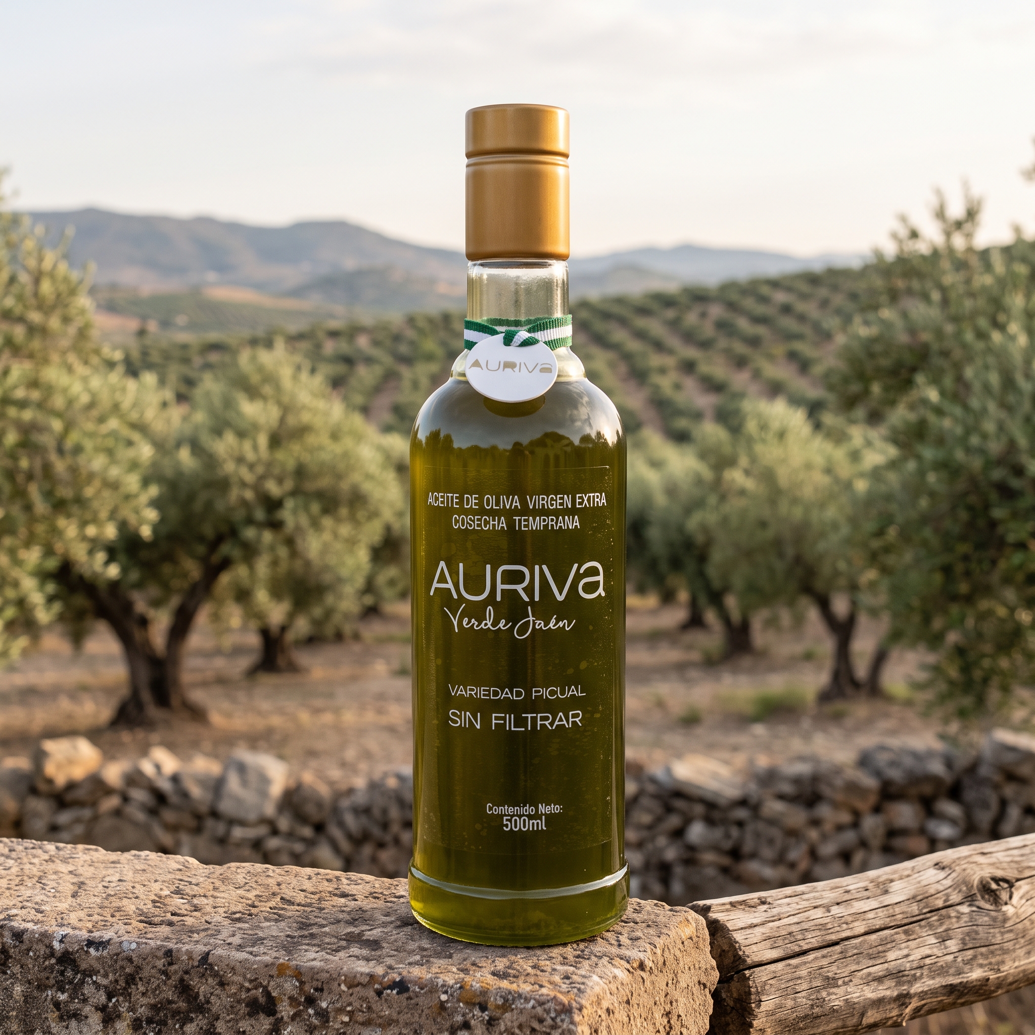 AURIVA Verde Jaén - SIN FILTRAR -AOVE Picual Cosecha Temprana 500ml - Imagen 2